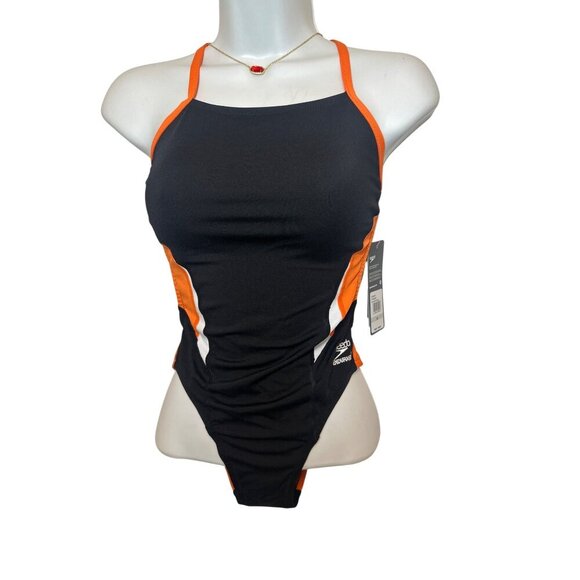 Speedo‎ Women S Edge Splice One-Piece Swimsuit (Black/Orange  26), NWT - Picture 2 of 10